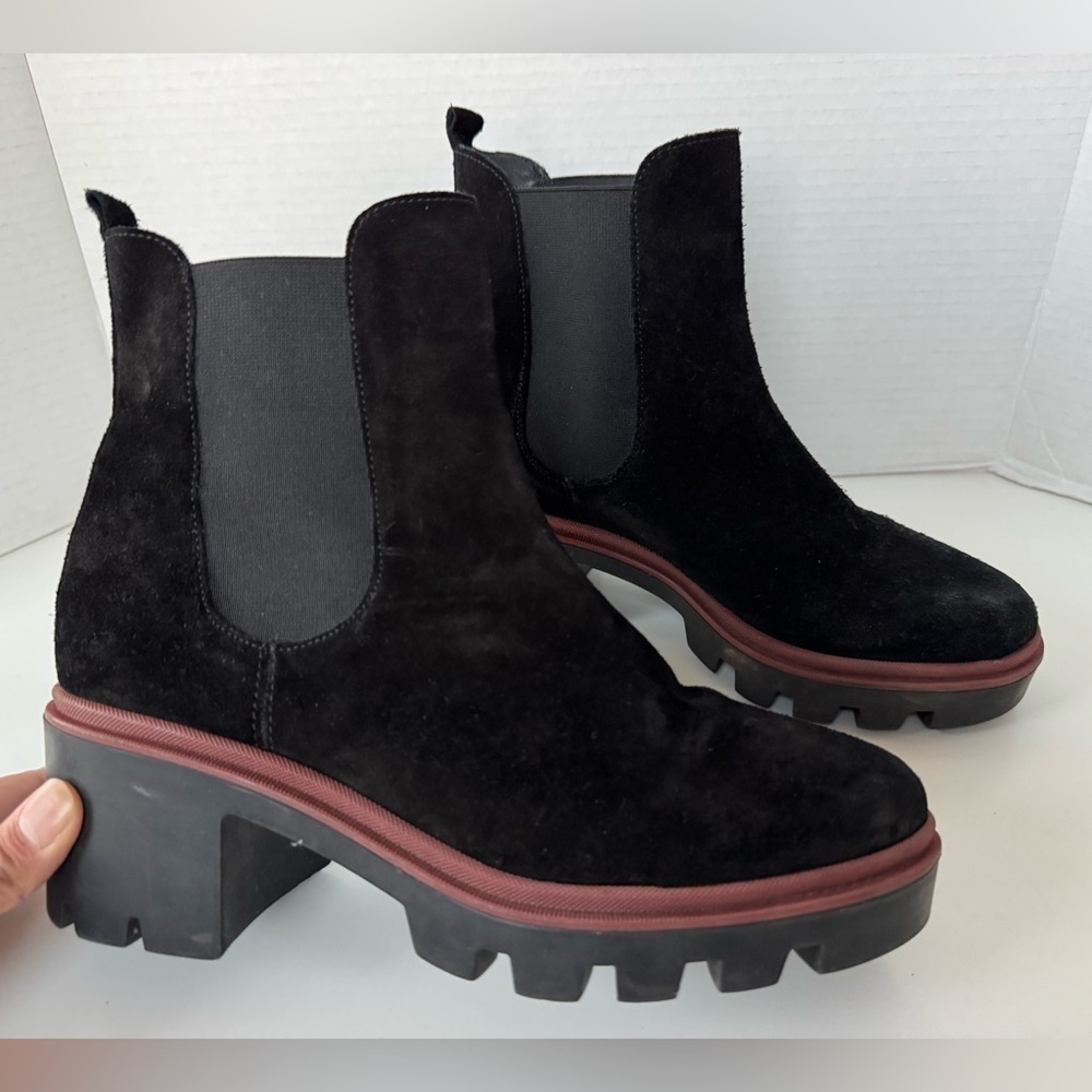 Antonio De Faria Suede Leather Chelsea Boots Platform Lug Sole Black Size 7.5
